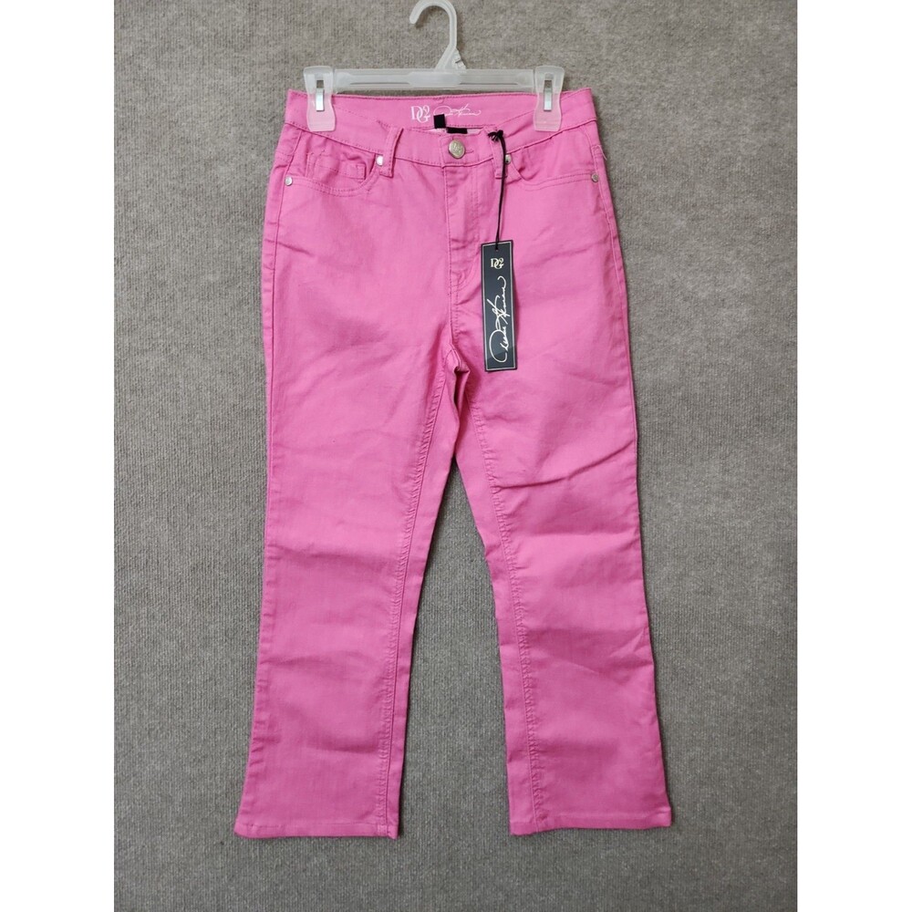 DG2 Diane Gilman Kick Flare Crop Jeans Womens 6 Pink Stretch NEW